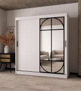 Schiebetürenschrank | Weiß Matt | Spiegeltür | Moderne Details | 180 x 62 x 200 cm | 10 Fächer | 2 Kleiderstangen | hochwertig Verarbeitet