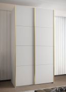 Kleiderschrank / Schiebetürenschrank | 2 Schiebetüren | 2 Kleiderstangen | 245,5 x 140 x 64 cm | 6 Fächer | 6 Einlegeböden | Farbe: Weiß | ABS-Kanten