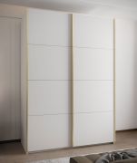 Schiebetürenschrank / Kleiderschrank | 2 Schiebetüren | 2 Kleiderstangen | 11 Fächer | 245,5 x 180 x 64 cm | 10 Einlegeböden | Farbe: Weiß | Soft-Close