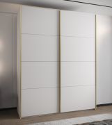 Kleiderschrank / Schiebetürenschrank | 245,5 x 140 x 64 cm | 2 Kleiderstangen | 2 Schiebetüren | Soft-Close | 11 Fächer | 10 Einlegeböden | Farbe: Weiß