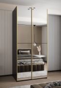 Kleiderschrank / Schiebetürenschrank | 245,5 x 100 x 64 cm | 2 Kleiderstangen | 2 Schiebetüren | 6 Einlegebögen | 6 Fächer | Farbe: Schwarz | Soft-Close