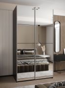 Kleiderschrank / Schiebetürenschrank | Spiegel | 2 Kleiderstangen | Soft-Close | 245,5 x 140 x 64 cm | 2 Schiebetüren | 6 Fächer | Farbe: Schwarz
