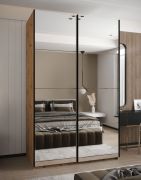 Kleiderschrank / Schiebetürenschrank | Spiegel |245,5 x 150 x 64 cm | 6 Fächer | 2 Kleiderstangen | 2 Schiebetüren | Soft-Close | Farbe: Eiche Artisan