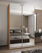 Kleiderschrank / Schiebetürenschrank | 2 Kleiderstangen | 245,5 x 160 x 64 cm | Farbe: Eiche Artisan | Soft-Close-Funktion | 11 Fächer | 2 Schiebetüren