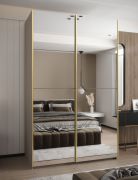 Kleiderschrank / Schiebetürenschrank | 11 Fächer | Spiegel | 245,5 x 160 x 64 | Farbe: Kaschmir | 2 Kleiderstangen | 2 Schiebetüren | Soft-Close