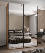Kleiderschrank / Schiebetürenschrank | Soft-Close | 2 Kleiderstangen | 245,5 x 170 x 64 cm | 11 Fächer | 2 Schiebetüren | Farbe: Eiche Artisan | Spiegel