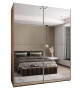 Kleiderschrank / Schiebetürenschrank | 245,5 x 190 x 64 cm | 2 Kleiderstangen | Spiegel | Farbe: Eiche Artisan | 2 Schiebetüren | 11 Fächer | Soft-Close