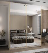 Kleiderschrank / Schiebetürenschrank | 2 Kleiderstangen | 2 Schiebetüren | 11 Fächer | Farbe: Weiß | 245,5 x 190 x 64 cm | Soft-Close | Spiegel
