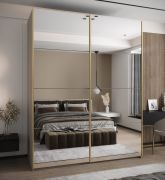 Kleiderschrank / Schiebetürenschrank | Farbe: Kaschmir | 11 Fächer | Soft-Close | 2 Schiebetüren | 2 Kleiderstangen | Spiegel | 245,5 x 190 x 64 cm