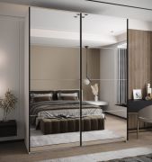 Kleiderschrank / Schiebetürenschrank | 245,5 x 200 x 64 cm | 11 Fächer | Soft-Close | 2 Kleiderstangen | 2 Schiebetüren | Spiegel | Farbe: Weiß
