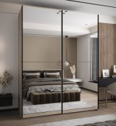 Kleiderschrank / Schiebetürenschrank | 245,5 x 200 x 64 cm | 2 Kleiderstangen | 11 Fächer | 2 Schiebetüren | Spiegel | Farbe: Kaschmir | Soft-Close