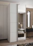 Kleiderschrank / Schiebetürenschrank | Farbe: Weiß | 245,5 x 110 x 64 cm | 6 Fächer | Spiegel | Soft-Close | 2 Kleiderstangen | 2 Schiebetüren