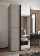 Kleiderschrank / Schiebetürenschrank | Farbe: Kaschmir | Spiegel | 245,5 x 110 x 64 cm | 6 Fächer | 2 Kleiderstangen | 2 Schiebetüren | Soft-Close