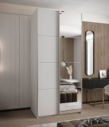 Kleiderschrank / Schiebetürenschrank | 6 Fächer | 2 Kleiderschrank | 245,5 x 120 x 64 cm | Farbe: Weiß | Soft-Close | 2 Schiebetüren | Spiegel