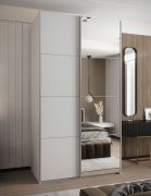 Kleiderschrank / Schiebetürenschrank | 6 Fächer | Farbe: Weiß | 245,5 x 140 x 64 cm | 2 Kleiderstangen | Soft-Close | Spiegel | 2 Schiebetüren