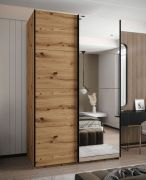 Kleiderschrank / Schiebetürenschrank | 245,5 x 150 x 64 cm | 6 Fächer | Farbe: Eiche Artisan | 2 Kleiderstangen | 2 Schiebetüren | Soft-Close | Spiegel