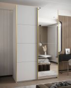 Kleiderschrank / Schiebetürenschrank | Soft-Close | Spiegel | Farbe: Weiß | 2 Kleiderstangen | 245,5 x 160 x 64 cm | 2 Schiebetüren | 11 Fächer