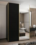 Kleiderschrank / Schiebetürenschrank | 11 Fächer | 2 Schiebetüren | 2 Kleiderstangen | Spiegel | Soft-Close | 245,5 x 160 x 64 cm | Farbe: Schwarz