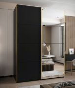Kleiderschrank / Schiebetürenschrank | 245,5 x 170 x 64 cm | Soft-Close | 2 Kleiderstangen | 11 Fächer | Spiegel | 2 Schiebetüren | Farbe: Schwarz