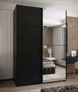 Kleiderschrank / Schiebetürenschrank | 2 Kleiderstangen | 245,5 x 180 x 64 cm | Farbe: Schwarz | 2 Schiebetüren | Spiegel | Soft-Close | 11 Fächer