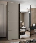 Kleiderschrank / Schiebetürenschrank | 245,5 x 180 x 64 cm | Spiegel | 2 Kleiderstangen | 2 Schiebetüren | 11 Fächer | Soft-Close | Farbe: Kaschmir