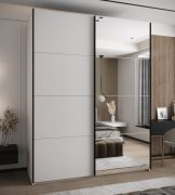 Kleiderschrank / Schiebetürenschrank | 245,5 x 190 x 64 cm | Spiegel | 11 Fächer | Farbe: Weiß | 2 Kleiderstangen | Soft-Close | 2 Schiebetüren