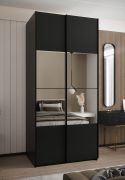 Kleiderschrank / Schiebetürenschrank | 6 Fächer | Spiegel | 245,5 x 100 x 64 cm | 2 Schiebetüren | 2 Kleiderstangen | Soft-Close | Farbe: Schwarz