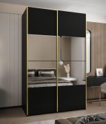 Kleiderschrank / Schiebetürenschrank | Farbe: Schwarz | 245,5 x 160 x 64 cm | 2 Schiebetüren | 11 Fächer | Soft-Close | Spiegel | 2 Kleiderstangen