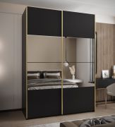 Kleiderschrank / Schiebetürenschrank | Farbe: Schwarz | Soft-Close | 2 Schiebetüren | 2 Kleiderstangen | 11 Fächer | 245,5 x 180 x 64 cm | Spiegel