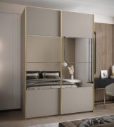 Kleiderschrank / Schiebetürenschrank | Spiegel | Soft-Close | 11 Fächer | 2 Schiebetüren | 2 Kleiderstangen | 245,5 x 180 x 64 cm | Farbe: Kaschmir