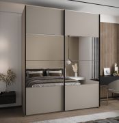 Kleiderschrank / Schiebetürenschrank | 2 Kleiderstangen | 245,5 x 190 x 64 cm | Spiegel | 11 Fächer | Soft-Close | 2 Schiebetüren | Farbe: Kaschmir