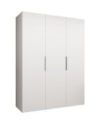 Drehtürenschrank Korab 15, Farbe: Weiß, drei Türen, Kleiderschrank, Soft-Close-Funktion, zwei Fächer, 1,5 Meter breit, Griffe: Kaschmir, zwei Kleiderstangen