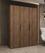 Kleiderschrank mit zwei Kleiderstangen | Farbe: Walnuss | 1,5 Meter breit | zwei Fächer | Soft-Close | drei Türen | Griffe: Schwarz | Drehtürenschrank