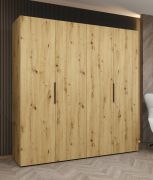 Drehtürenschrank mit vier Türen Korab 23, Farbe: Eiche Artisan, zwei Kleiderstangen, 2 Meter breit, Griffe: Schwarz, Soft-Close-Funktion, zwei Fächer