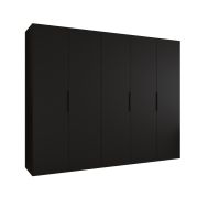 Drehtürenschrank / Kleiderschrank mit fünf Türen Korab 39, Farbe: Schwarz, 2,5 Meter breit, Griffe: Schwarz, drei Kleiderstangen, Soft-Close-Funktion