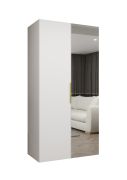 Kleiderschrank mit ein Fach Korab 60, Farbe: Weiß, eine Kleiderstange, 1 Meter breit, Griffe: Gold, Soft-Close-Funktion, eine Spiegeltür, Drehtürenschrank