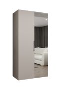 Kleiderschrank / Drehtürenschrank Korab 64, Farbe: Kaschmir, 1 Meter breit, eine Kleiderstange, Soft-Close, eine Spiegeltür, Griffe: Schwarz, ein Fach