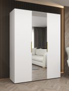Kleiderschrank mit zwei Fächer Korab 71, Farbe: Weiß, zwei Kleiderstangen, 1,5 Meter breit, Griffe: Gold, Soft-Close-Funktion, eine Spiegeltür, Drehtürenschrank