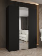Drehtürenschrank / Kleiderschrank Korab 72, Farbe: Schwarz, eine Spiegeltür, zwei Kleiderstangen, Griffe: Schwarz, 1,5 Meter breit, Soft-Close-Funktion