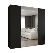 Drehtürenschrank / Kleiderschrank Korab 83, Farbe: Schwarz, zwei Spiegeltüren, zwei Kleiderstangen, Griffe: Schwarz, 2 Meter breit, Soft-Close-Funktion