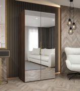 Kleiderschrank mit zwei Spiegeltüren | Farbe: Walnuss | 1 Meter breit | Griffe: Gold | eine Kleiderstange | ein Fach | Soft-Close-Funktion
