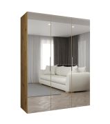 Drehtürenschrank / Kleiderschrank Korab 123, Farbe: Eiche Artisan, 1,5 Meter breit, Griffe: Kaschmir, drei Spiegeltüren, zwei Fächer, Soft-Close-Funktion