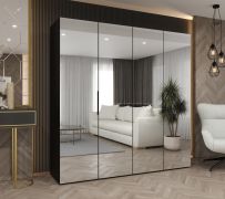 Drehtürenschrank / Kleiderschrank Korab 138, Farbe: Schwarz, 2 Meter breit, Soft-Close-Funktion, zwei Fächer, zwei Kleiderstangen, Griffe: Schwarz