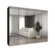Drehtürenschrank / Kleiderschrank Korab 149, Farbe: Schwarz, 2,5 Meter breit, Soft-Close-Funktion, drei Fächer, drei Kleiderstangen, Griffe: Schwarz