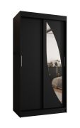 Schiebetürenschrank / Kleiderschrank Jorasses 03, Farbe: Schwarz, 1 Meter breit, fünf Fächer, eine Spiegeltür, zwei Kleiderstangen, Aluminiumschienen