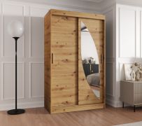 Schiebetürenschrank Jorasses 05, eine Spiegeltür, 1,2 Meter breit, Farbe: Eiche Artisan, fünf Fächer, Aluminiumschienen, Kleiderschrank, Schlafzimmer