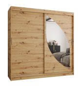 Schiebetürenschrank Jorasses 17, eine Spiegeltür, 2 Meter breit, Farbe: Eiche Artisan, 10 Fächer, Aluminiumschienen, Kleiderschrank, Schlafzimmer