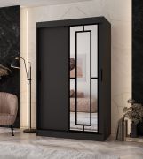 Kleiderschrank / Schiebetürenschrank | Schwarz Matt | 5 Fächer | 2 Kleiderstangen | hochwertig Verarbeitet | 120 x 62 x 200 cm | dekorative Spiegeltür