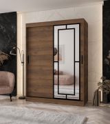Kleiderschrank | Farbe: Walnuss Warmia | 5 Fächer | 2 Kleiderstangen | hochwertig Verarbeitet | 150 x 62 x 200 cm | Schiebetürenschrank | dekorative Spiegeltür
