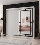 Schiebetürenschrank / Kleiderschrank | Weiß Matt | 10 Fächer | 2 Kleiderstangen | 200 x 62 x 200 cm | dekorative Spiegeltür | für Schlafzimmer